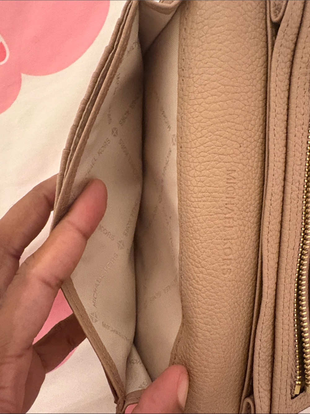 Tan Leather Michael Kors Wallet with Gold Padlock Accent - Picture 7 of 8
